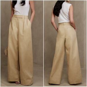 Banana Republic, New Cruise Wide-Leg Pants Maverick Tan Womens Size 14 Short